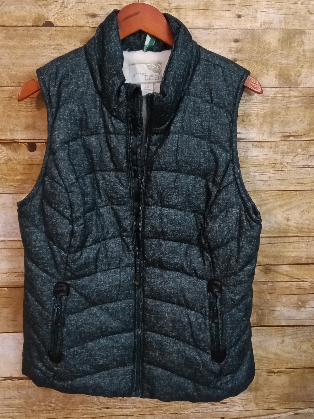 Green Tea Quilted Puffer Vest in Green